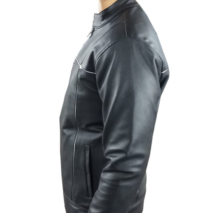 Handmade Heatons Moto Style Jacket With White Stripes