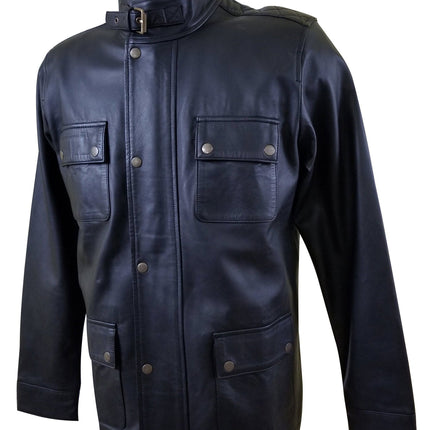 Handmade  Mosley's Leather Jacket With Collar Belt