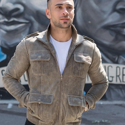 Handmade  Vintage Blast Leather Jacket With Point Collar