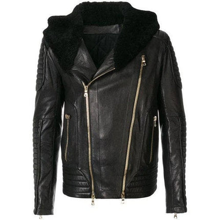 Handmade  Sundown Biker Jacket With Fur Collar