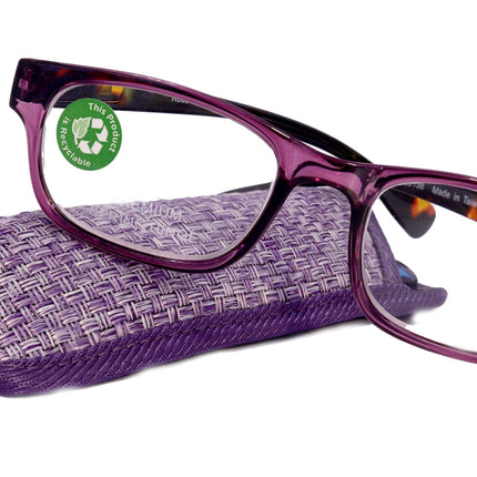 Jade, Premium Reading Glasses High End Reading Glass +1.25 to +6.00 magnifying glasses, Square. Purple optical Frames
