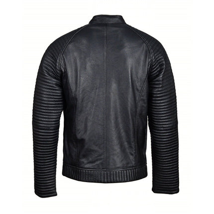 Handmade Haworths Moto Style Leather Jacket With Patterned Sleeves