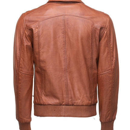 Handmade Beltrans Sand Washed Leather Jacket With Stretch Leather Hems & Cuffs