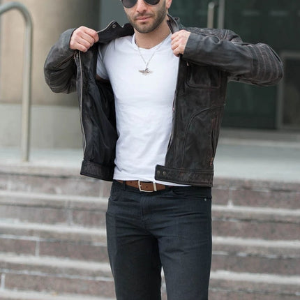 Handmade Men's Benton Distressed Moto Style Leather Jacket
