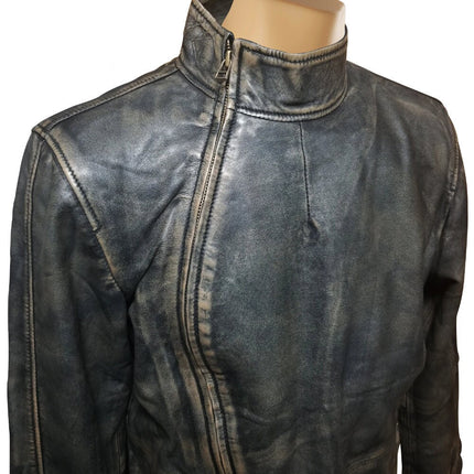 Handmade Kwame's Vintage Style Leather Jacket With Straight Collar