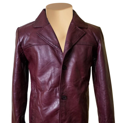 Handmade  Krueger's Maroon Buttoned Leather Blazer