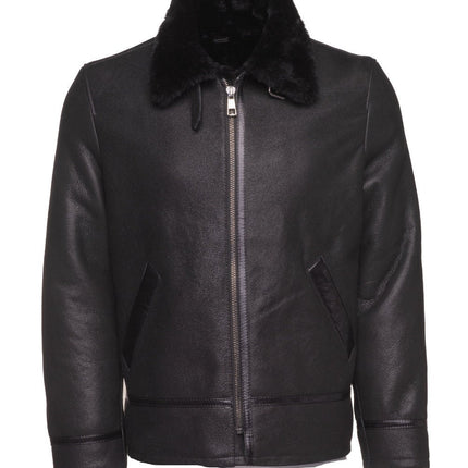 Handmade Black B3 Bomber Aviator Shearling Jacket