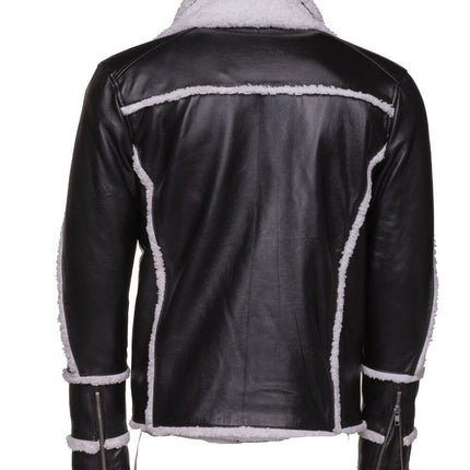 Handmade Harry's Sherpa Leather Jacket With Double Collar