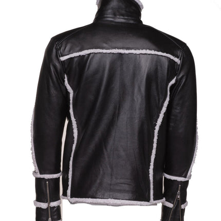 Handmade Harry's Sherpa Leather Jacket With Double Collar