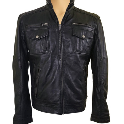 Handmade  Benson Zip Up Leather Jacket With Flap Pockets