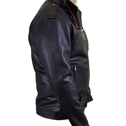 Handmade Dalton Bubble Textured Moto Leather Jacket With Collar Belt