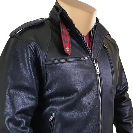 Handmade Dalton Bubble Textured Moto Leather Jacket With Collar Belt