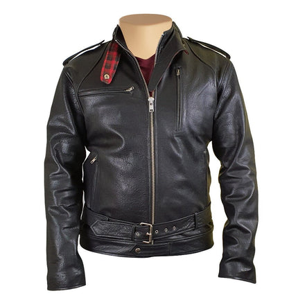 Handmade Dalton Bubble Textured Moto Leather Jacket With Collar Belt