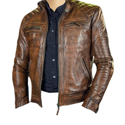 Handmade Roan Distressed Brown Moto Leather Jacket