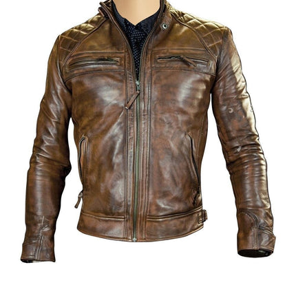 Handmade Roan Distressed Brown Moto Leather Jacket