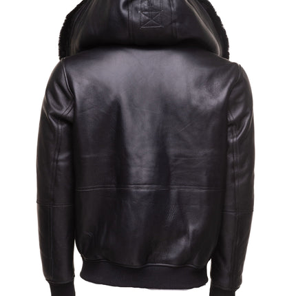 Handmade  Gregos Varsity Style Sheepskin Shearling Jacket With Large Hoodie