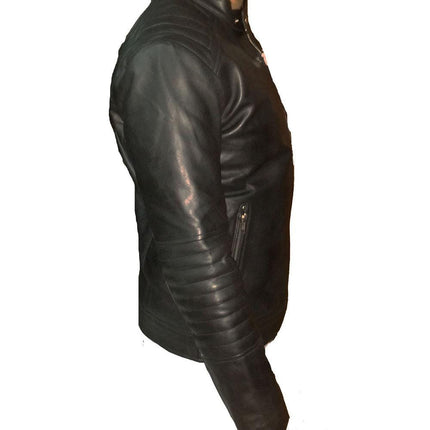 Handmade Black Moto Style Jacket With Shoulder And Arm Patches