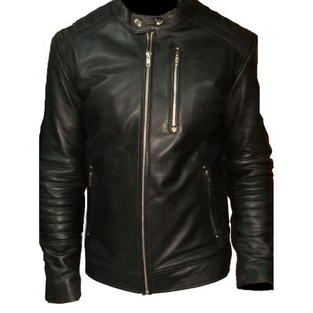 Handmade Black Moto Style Jacket With Shoulder And Arm Patches