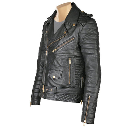 Handmade Mercado's Quilted Biker Leather Jacket With Waist Belt