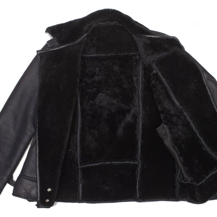 Handmade Black on Black Shearling Biker Jacket