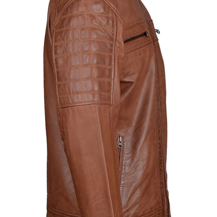 Handmade Bogdans Brown Leather Jacket With Shoulder And Arm Patches