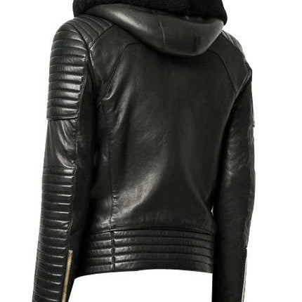 Handmade  Sundown Biker Jacket With Fur Collar