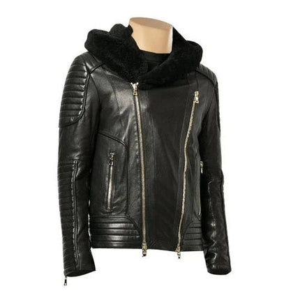 Handmade  Sundown Biker Jacket With Fur Collar