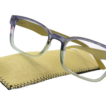 Leo, (Blue Light Glasses) Smudge Proof, Premium Blue Ray Blocking, Amber Lens, (Reading Glasses, No RX, Gamers Glasses) Square (Blue, Lime)