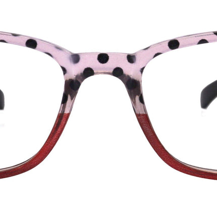 Julia, Premium Reading Glasses High End Reading Glass +.50 to +6 magnifying glasses (Pink Polka Dot) (Square) optical Frames