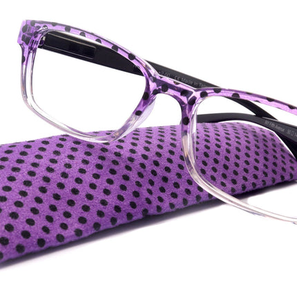 Julia, Premium Reading Glasses High End Reading Glass +.50 to +6 magnifying glasses (Purple Polka Dot) (Square) optical Frames