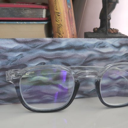 Alamo,(Blue Light Glasses) Smudge Proof, Premium Blue Ray Blocking, Amber Lens, (Reading Glasses, No RX, Gamers) Translucent Blue and Clear