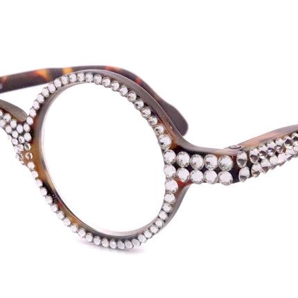 Picasso, (Bling) Reading Glasses 4 Women W Clear Crystal  Genuine European Crystals (Brown) Round. NY Fifth Avenue