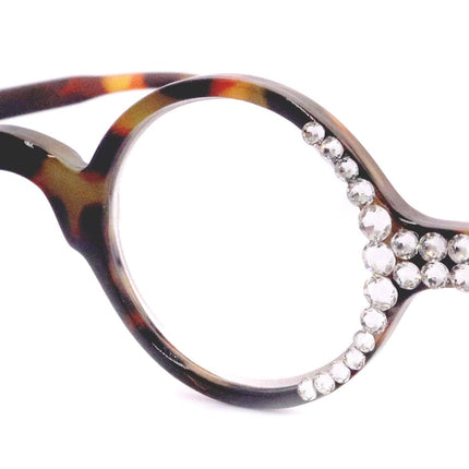 Picasso, (Bling) Women Reading Glasses W Clear Genuine European Crystals, Round  (Brown) Tortoiseshell. NY Fifth Avenue
