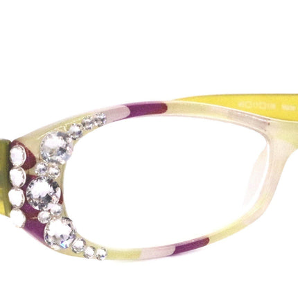 Dashing Stripes, (Bling) Women Reading Glasses W   (Lime Green, purple) Oval. NY Fifth Avenue