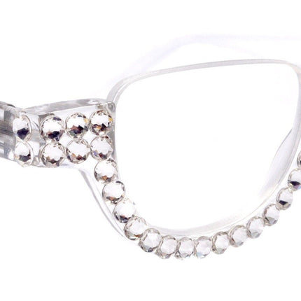 Half Moon, (Bling) Reading Glasses For Woman Adorned W (Clear) Genuine European Crystals, (Translucent) Lower Nose Frame, NY Fifth Avenue
