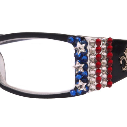 Freedom Shine, (Bling) (Fleur De Lis) Women Reading Glasses W  Genuine European Crystals  (Black)  NY Fifth Avenue