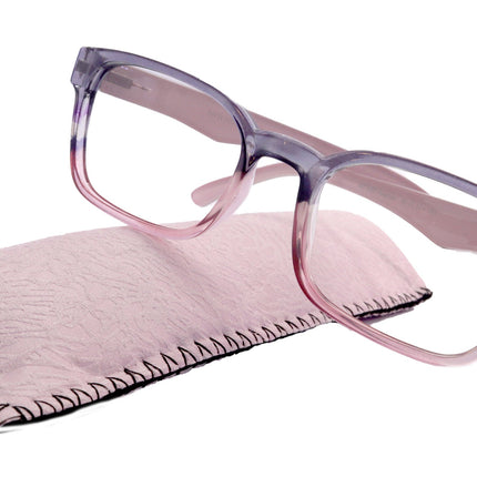 Leo, (Blue Light Glasses) Smudge Proof, Premium Blue Ray Blocking, Amber Lens, (Reading Glasses, No RX, Gamers Glasses) Square (Blue, Pink)