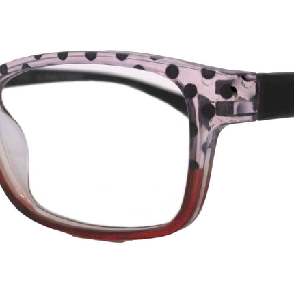 Julia, Premium Reading Glasses High End Reading Glass +.50 to +6 magnifying glasses (Pink Polka Dot) (Square) optical Frames