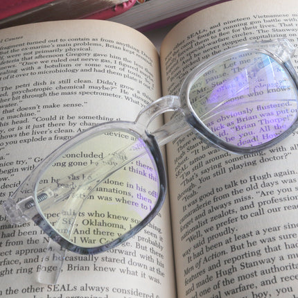 Alamo,(Blue Light Glasses) Smudge Proof, Premium Blue Ray Blocking, Amber Lens, (Reading Glasses, No RX, Gamers) Translucent Blue and Clear