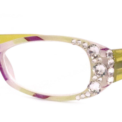 Dashing Stripes, (Bling) Women Reading Glasses W   (Lime Green, purple) Oval. NY Fifth Avenue