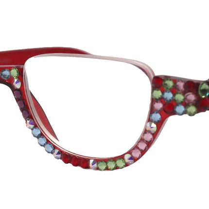 Half Moon, (Bling) Woman Reading Glasses Adorned W Genuine European Crystals, Reader Magnifying,   (Red) NY Fifth Avenue.