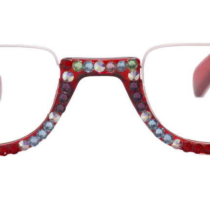 Half Moon, (Bling) Woman Reading Glasses Adorned W Genuine European Crystals, Reader Magnifying,   (Red) NY Fifth Avenue.