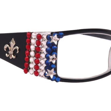Freedom Shine, (Bling) (Fleur De Lis) Women Reading Glasses W  Genuine European Crystals  (Black)  NY Fifth Avenue