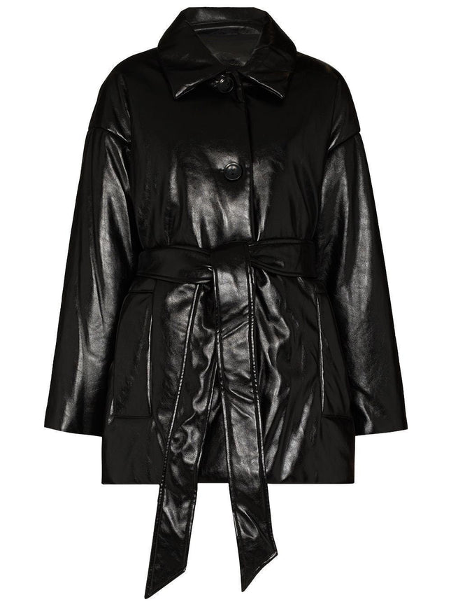Handmade Ammie Belted-Waist Faux-Leather Jacket