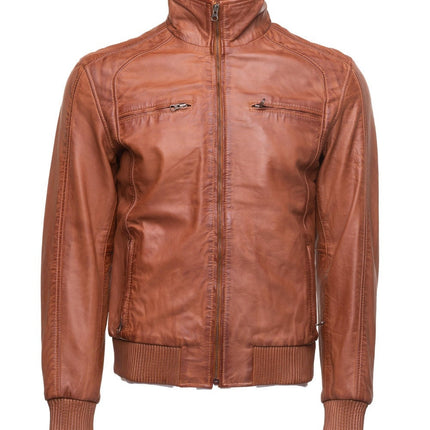 Handmade Beltrans Sand Washed Leather Jacket With Stretch Leather Hems & Cuffs