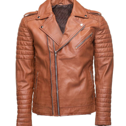 Handmade Tan Quilted Biker Leather Jacket