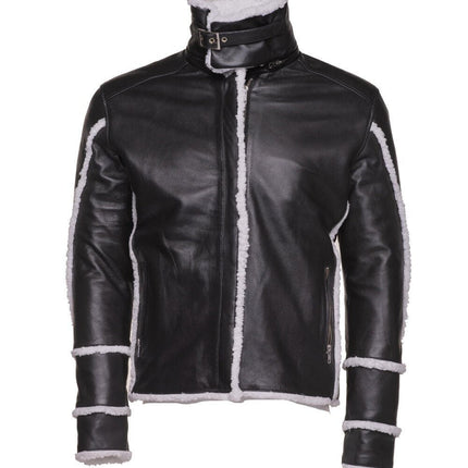 Handmade Harry's Sherpa Leather Jacket With Double Collar