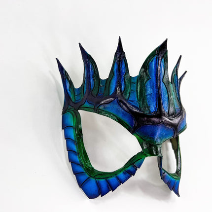 Masquerade Crown Mask of Handmade Genuine Leather in blue
