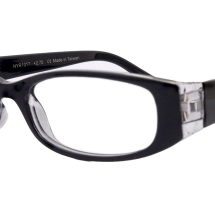 Elise, Bayonetta-style rectangular premium glasses, high-end readers: +0.00 +1.25, +3 magnifying reading glasses. NY Fifth Avenue.