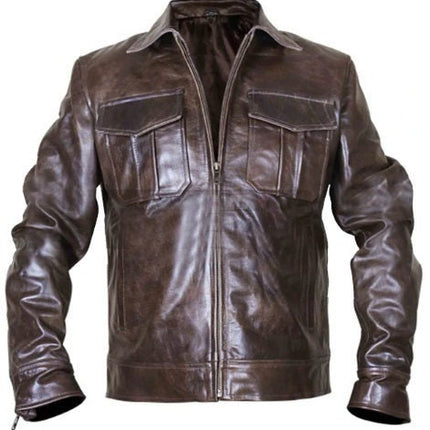 Handmade Copper Classic Rub Off Vintage Biker Style Brown Leather Jacket